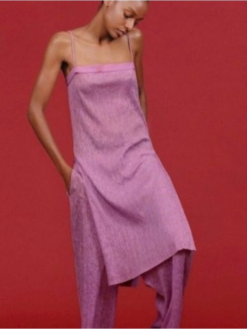 ZARA Pleated Tunic Top w/ Side Slits in Pink - S